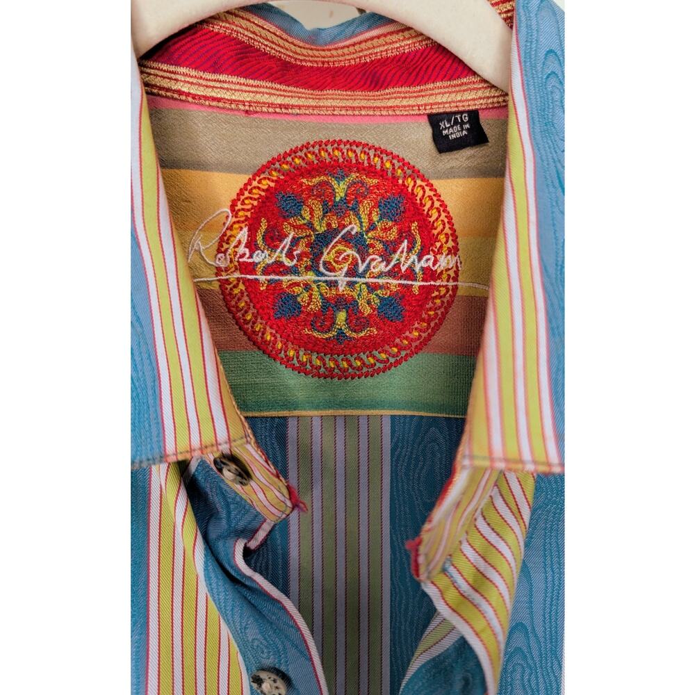Robert Graham Blue Green Red Stripe Long Sleeve Flip Cuffs Como Button Up SZ XL - Picture 2 of 10